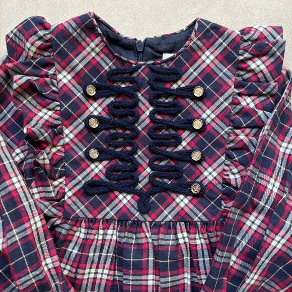 Pili Carrera Toddler Girl Blue Red Long Sleeve Cotton PLaid Dress Size 4Y - Picture 3 of 9